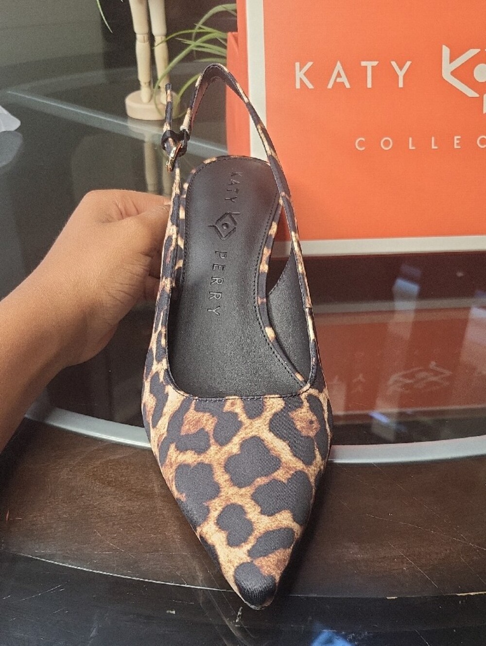 Katy Perry Collections Leopard Print Pointed Slingbacks with Gold Heels - Picture 3 of 8